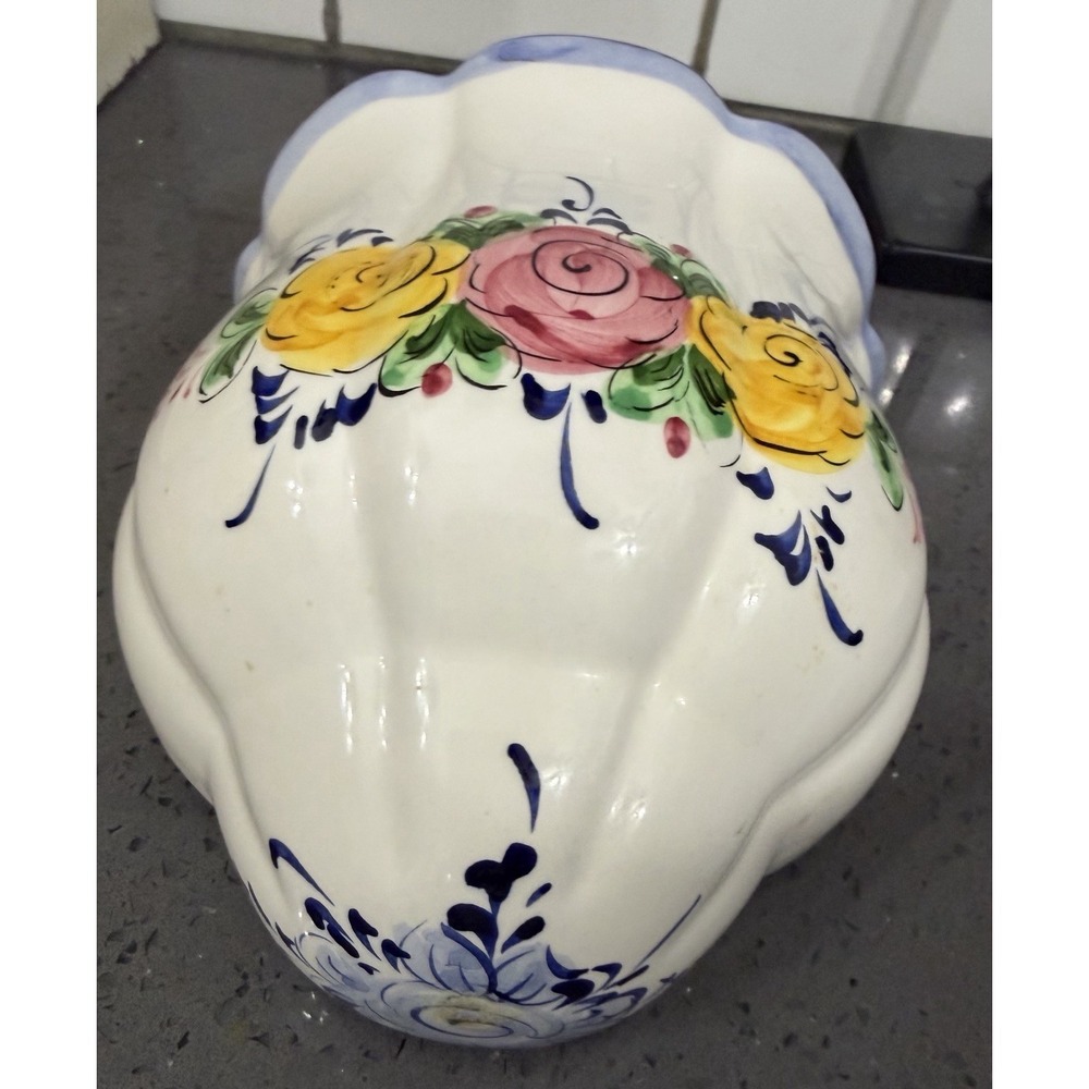 Vintage Ceramic Portugal Floral Flowers Blue Pink Wall Pocket Vase Granny Core - Picture 2 of 10